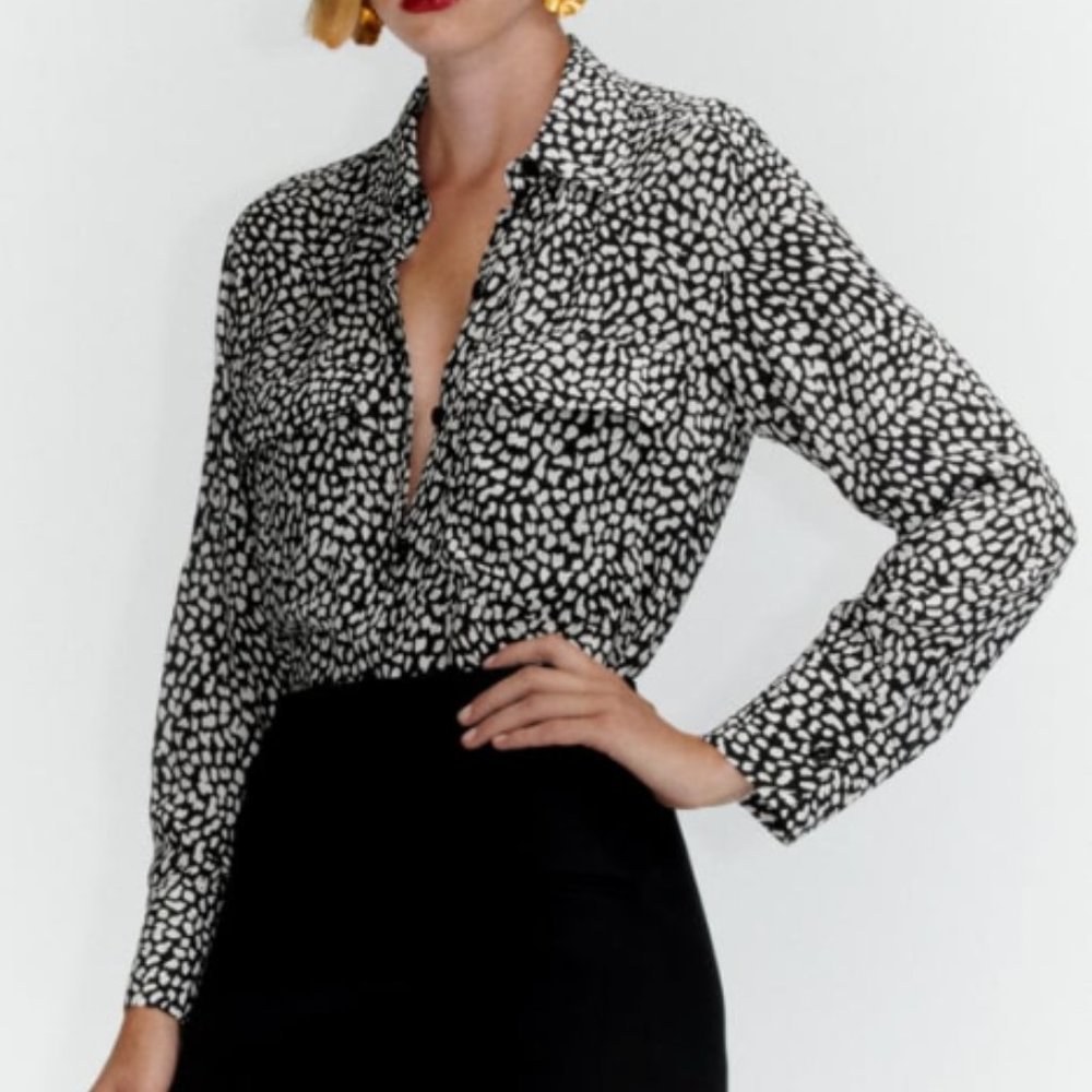 NEW Kersh Blouse Button Anthologie down Polka Dot Sheath Long Sleeve Top SZ S